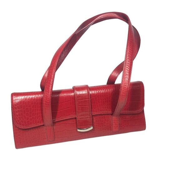 Alfani Purse Womens Red Emilia Buckle Crocodile Embossed Leather Retro 90's - Picture 7 of 15